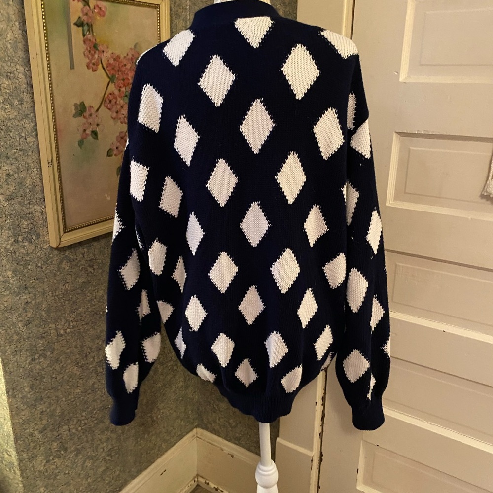 United colors of Benetton Navy & White diamond Check Cardigan sz 48/ 12/ large - Picture 4 of 5